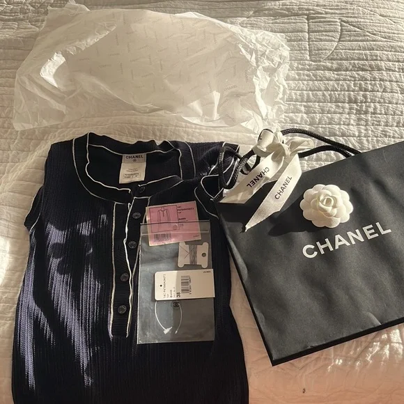 Authentic Chanel Navy Cotton tank top/shirt good condition. Dress it up and down